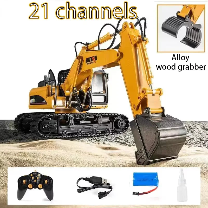 Huina 550HD 1:14 Alloy Remote Control Excavator 21CH Metal Digging bucket Construction Vehicle 2.4G Wireless Large Excavator Toy