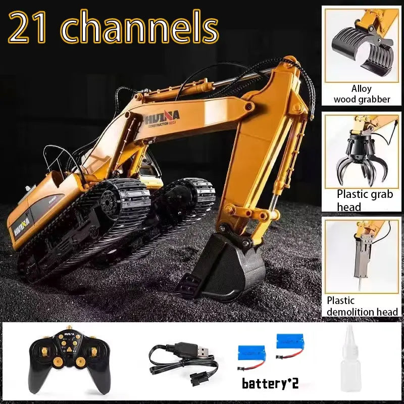 Huina 550HD 1:14 Alloy Remote Control Excavator 21CH Metal Digging bucket Construction Vehicle 2.4G Wireless Large Excavator Toy