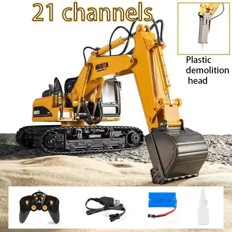 Huina 550HD 1:14 Alloy Remote Control Excavator 21CH Metal Digging bucket Construction Vehicle 2.4G Wireless Large Excavator Toy